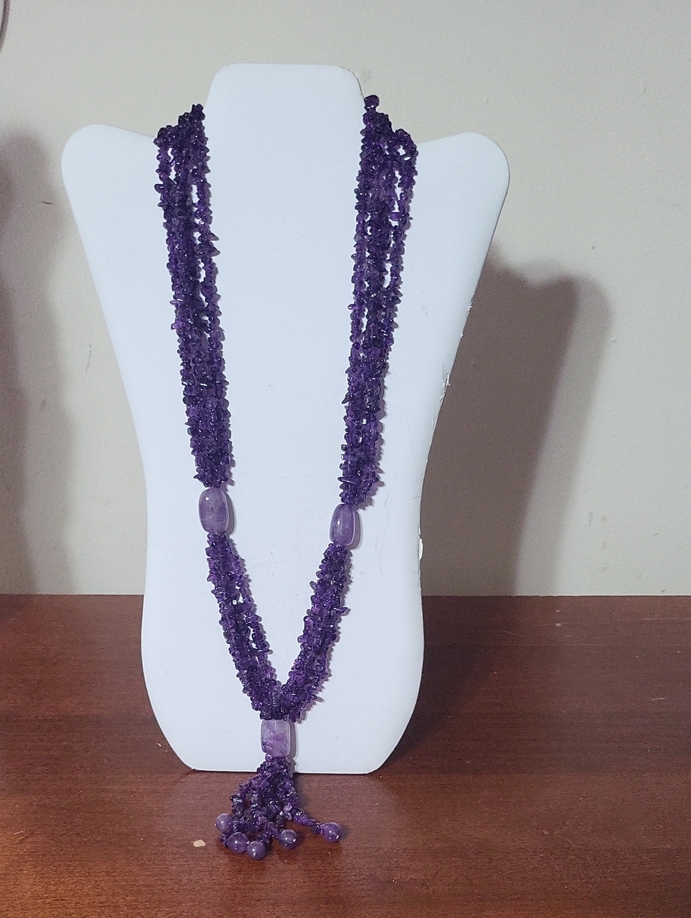 Purple Multi-Strand Beaded Necklace with Tassel